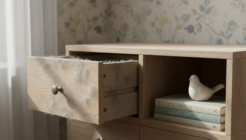 Do drawers collect dust faster than cubbies?